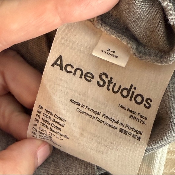 Acne Studios Kids Unisex Gray Mini Nash Logo Cotton T-shirt size 3-4yrs - Picture 5 of 5